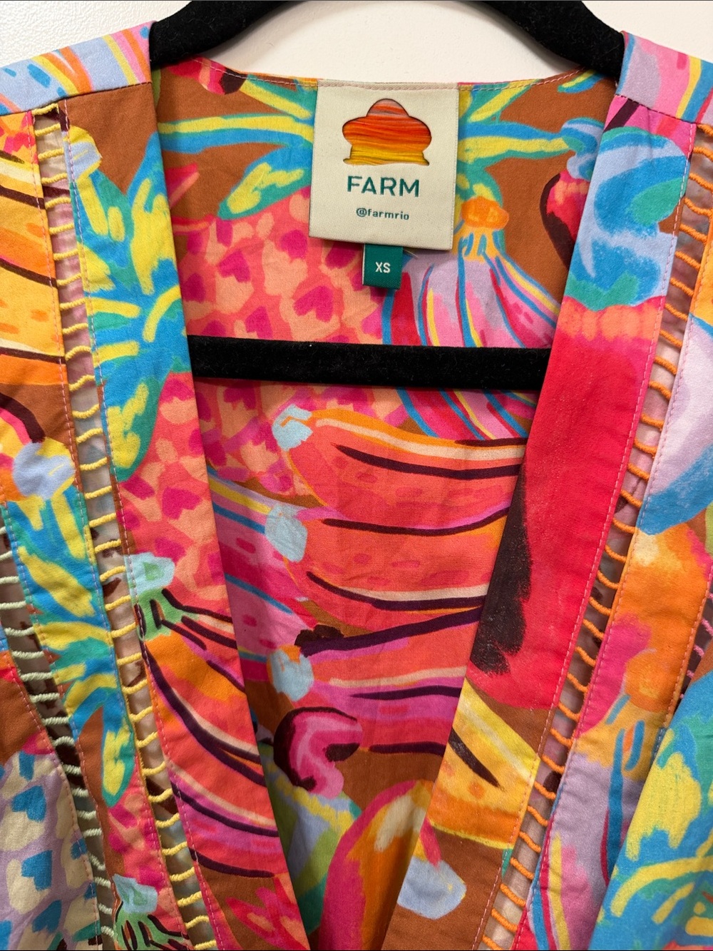 FARM Rio Tropical Fruit Print Puff Sleeve Romper Size XS Multicolor - Picture 4 of 7